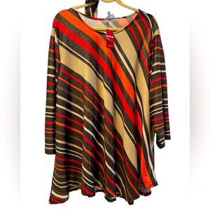 Avenue‎ Plus Size Pullover Blouse Top Asymmetrical Hem Brown Orange Tan 26/28